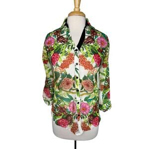 ALBERTO MAKALI English Rose Garden Sheer Button Up Blouse Size Small Womens